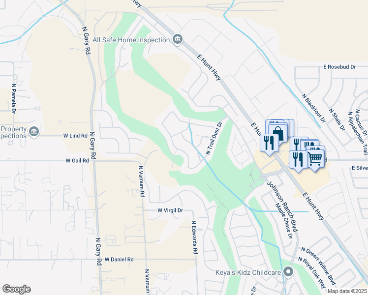 map of restaurants, bars, coffee shops, grocery stores, and more near 31108 North Gecko Trail in Queen Creek