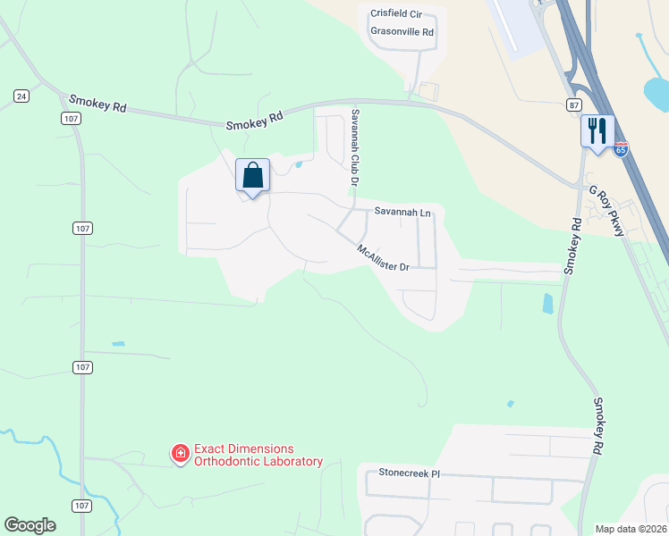 map of restaurants, bars, coffee shops, grocery stores, and more near 384 Savannah Circle in Calera