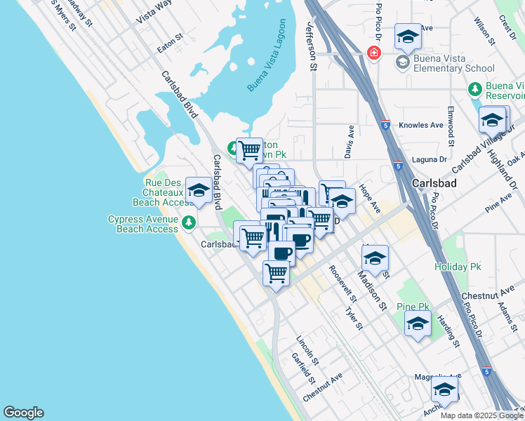 map of restaurants, bars, coffee shops, grocery stores, and more near 2787 State Street in Carlsbad