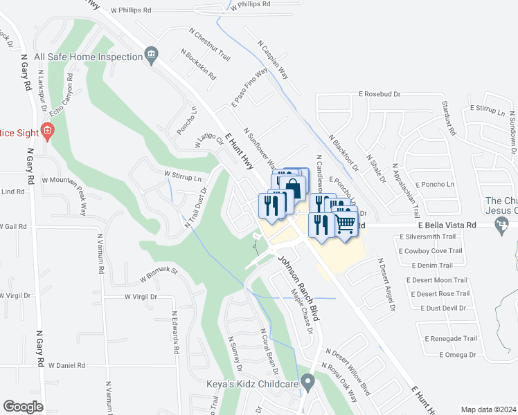 map of restaurants, bars, coffee shops, grocery stores, and more near 31234 North Cavalier Drive in Queen Creek