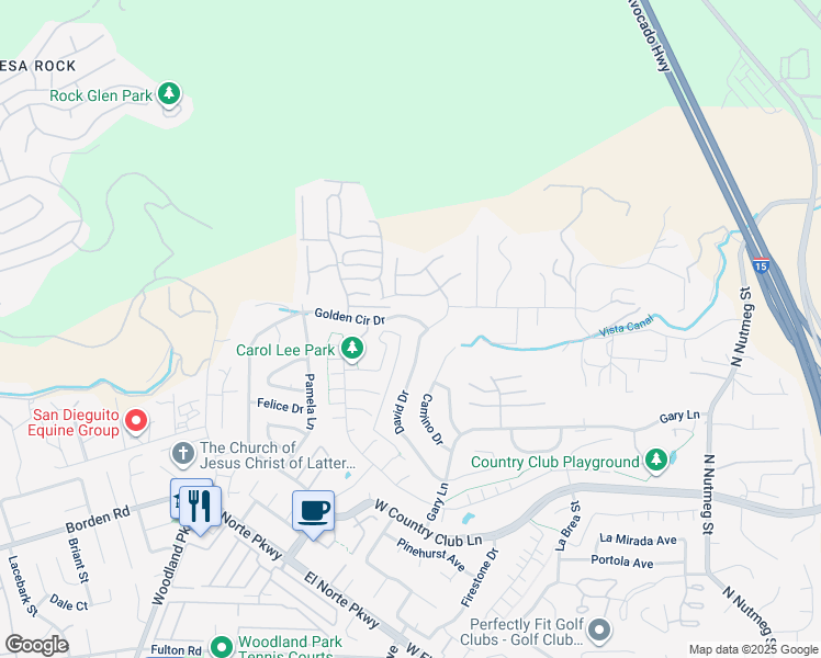 map of restaurants, bars, coffee shops, grocery stores, and more near 2092 Golden Circle Drive in Escondido