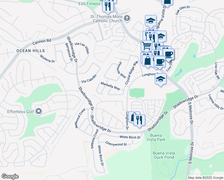 map of restaurants, bars, coffee shops, grocery stores, and more near 1841 Paseo Del Lago Drive in Vista