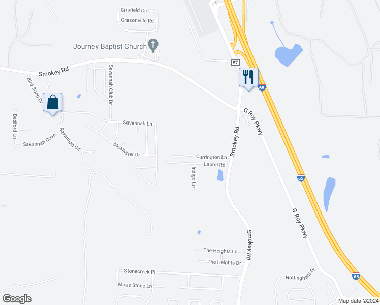 map of restaurants, bars, coffee shops, grocery stores, and more near 194 Carrington Lane in Calera