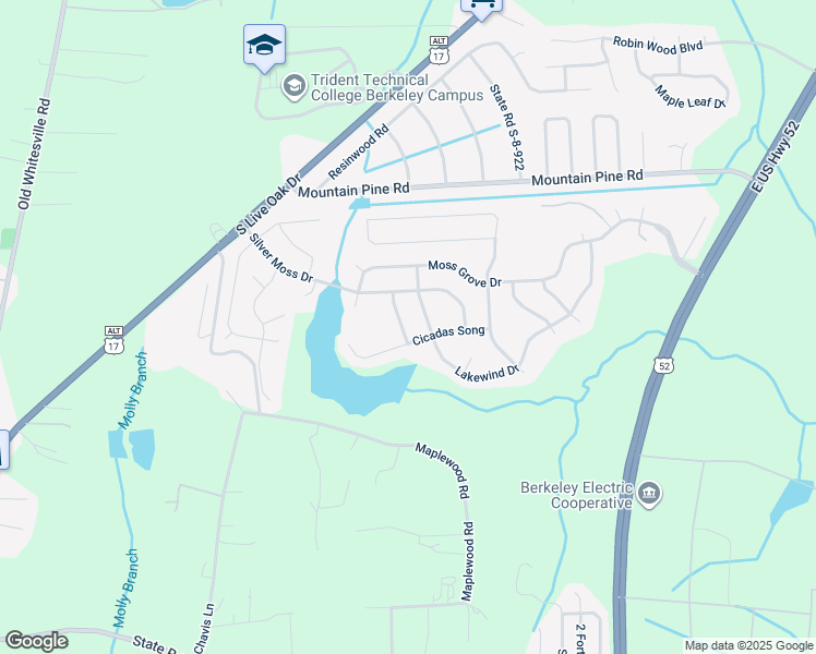 map of restaurants, bars, coffee shops, grocery stores, and more near 402 Early Morning Drive in Moncks Corner