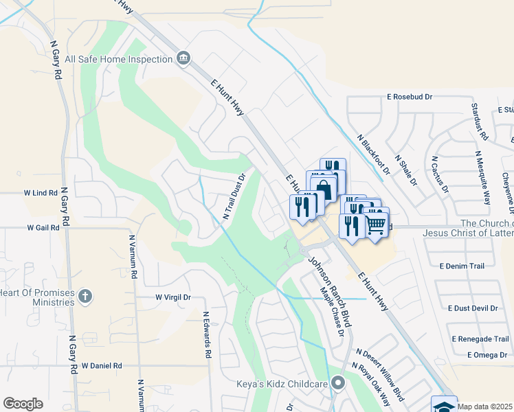 map of restaurants, bars, coffee shops, grocery stores, and more near 31315 North Claridge Circle in San Tan Valley