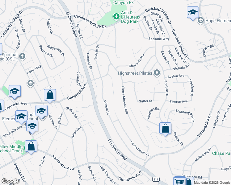 map of restaurants, bars, coffee shops, grocery stores, and more near 3740 Longview Drive in Carlsbad