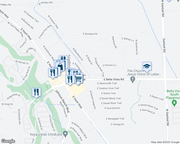 map of restaurants, bars, coffee shops, grocery stores, and more near 31232 North Blackfoot Drive in San Tan Valley