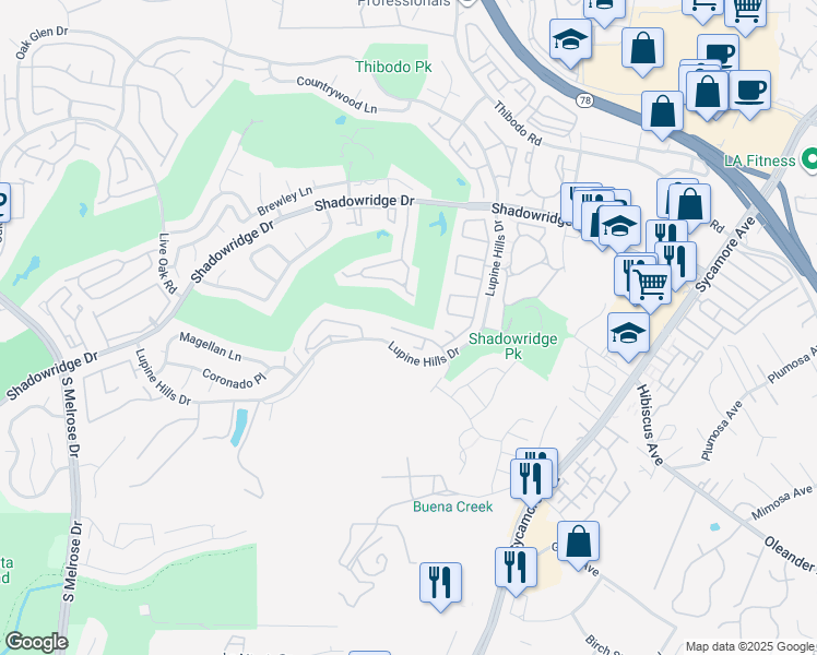 map of restaurants, bars, coffee shops, grocery stores, and more near 954 Sheffield Drive in Vista