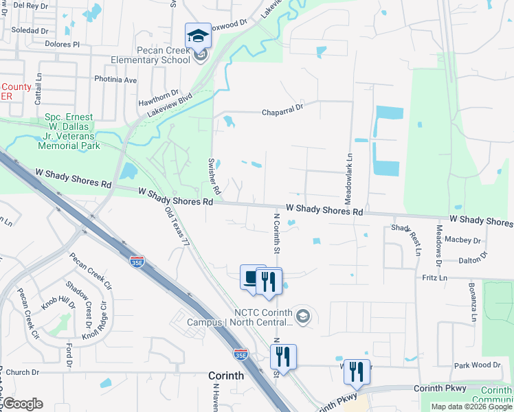 map of restaurants, bars, coffee shops, grocery stores, and more near 804 West Shady Shores Road in Shady Shores