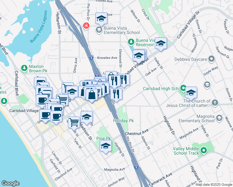map of restaurants, bars, coffee shops, grocery stores, and more near in Carlsbad