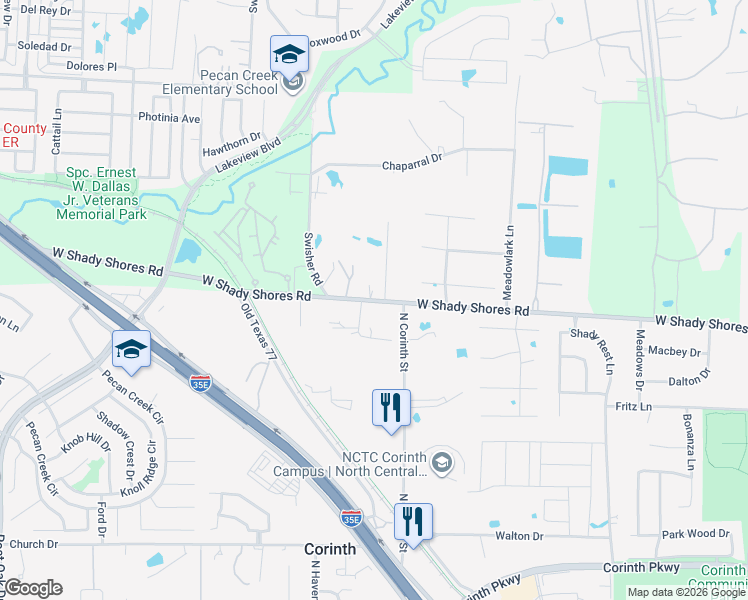 map of restaurants, bars, coffee shops, grocery stores, and more near 804 West Shady Shores Road in Shady Shores