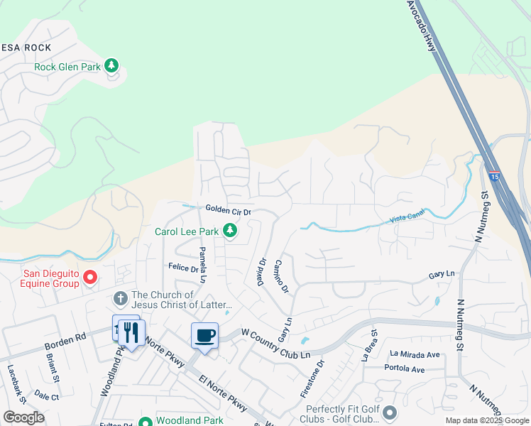 map of restaurants, bars, coffee shops, grocery stores, and more near 2092 Golden Circle Drive in Escondido