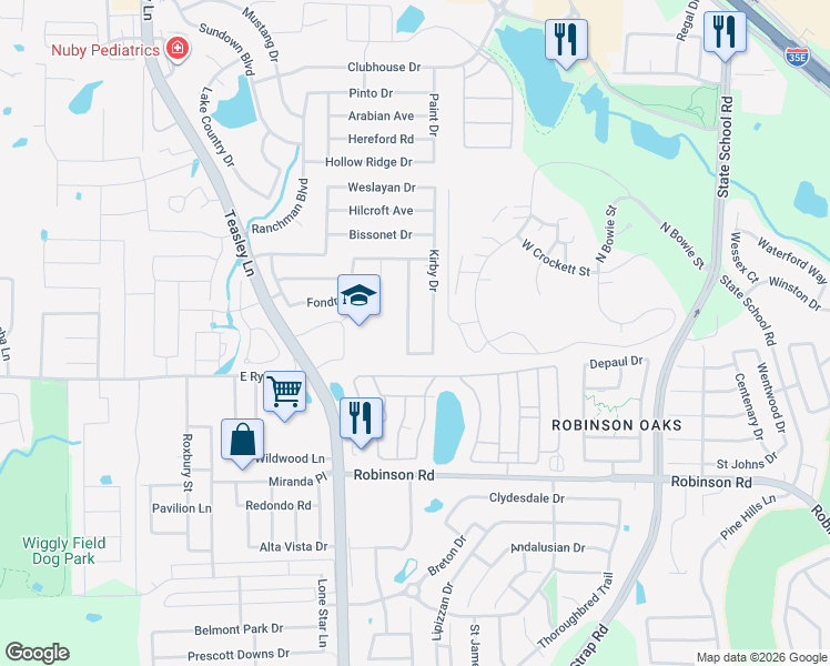 map of restaurants, bars, coffee shops, grocery stores, and more near 3917 Chimney Rock Drive in Denton