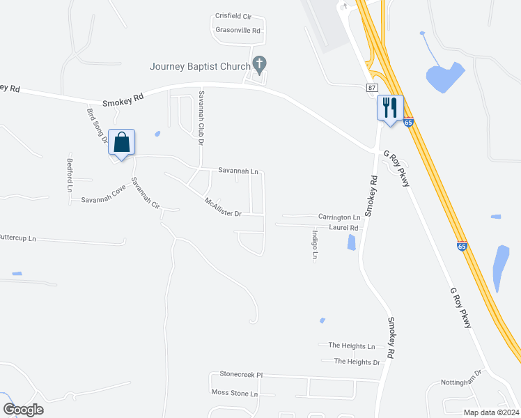 map of restaurants, bars, coffee shops, grocery stores, and more near 982 Savannah Lane in Calera