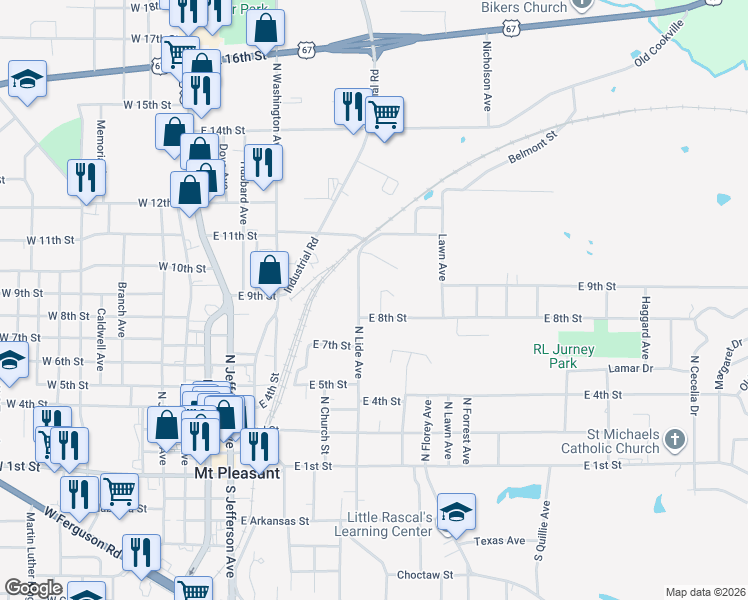 map of restaurants, bars, coffee shops, grocery stores, and more near 902 North Lide Avenue in Mount Pleasant