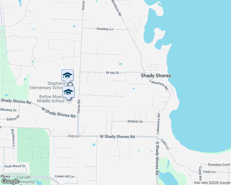 map of restaurants, bars, coffee shops, grocery stores, and more near 130 Garza Road in Shady Shores