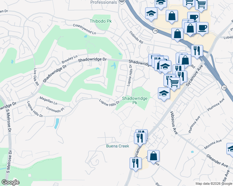 map of restaurants, bars, coffee shops, grocery stores, and more near 996 Concord Court in Vista