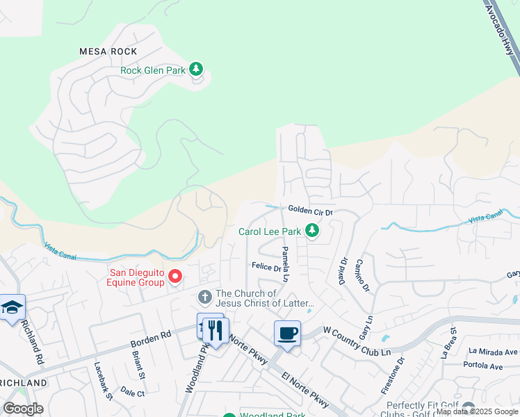 map of restaurants, bars, coffee shops, grocery stores, and more near 2053 Earl Glen in Escondido