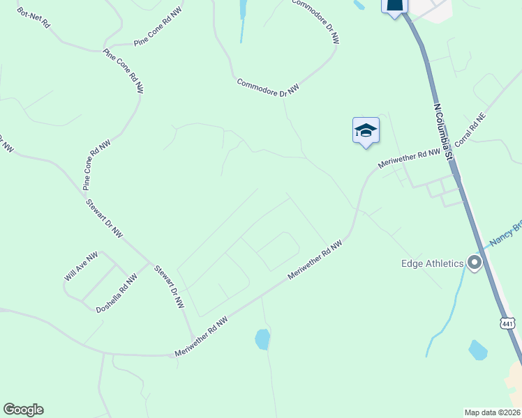 map of restaurants, bars, coffee shops, grocery stores, and more near 205 High Point Road Northwest in Milledgeville