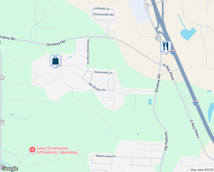 map of restaurants, bars, coffee shops, grocery stores, and more near 127 Charlton Lane in Calera