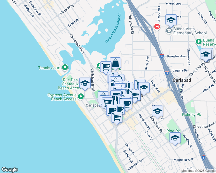 map of restaurants, bars, coffee shops, grocery stores, and more near 2677 State Street in Carlsbad