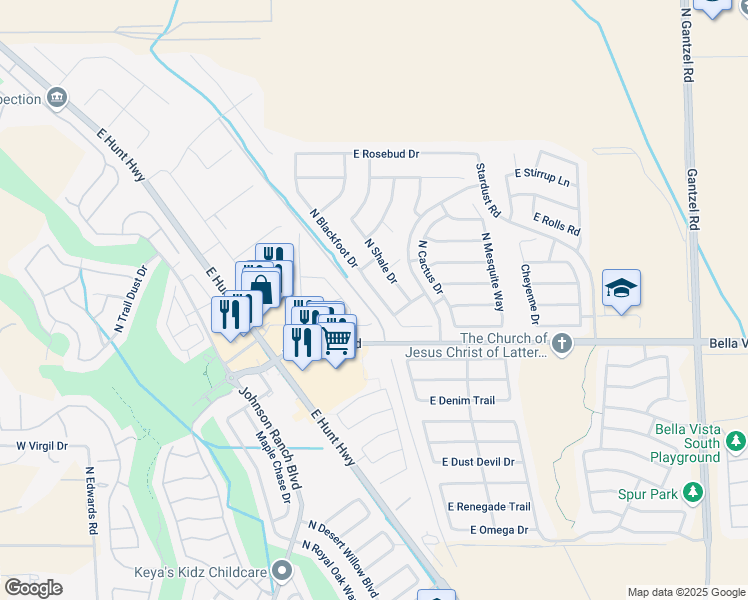 map of restaurants, bars, coffee shops, grocery stores, and more near 31286 North Blackfoot Drive in San Tan Valley