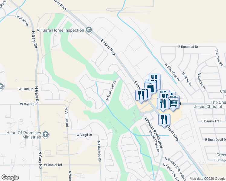 map of restaurants, bars, coffee shops, grocery stores, and more near 31295 North Trail Dust Drive in San Tan Valley