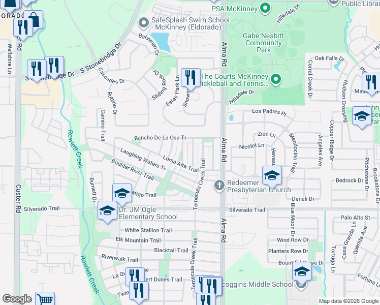 map of restaurants, bars, coffee shops, grocery stores, and more near 3616 Vista Verde Trail in McKinney