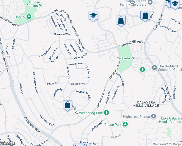map of restaurants, bars, coffee shops, grocery stores, and more near 4362 Stanford Street in Carlsbad