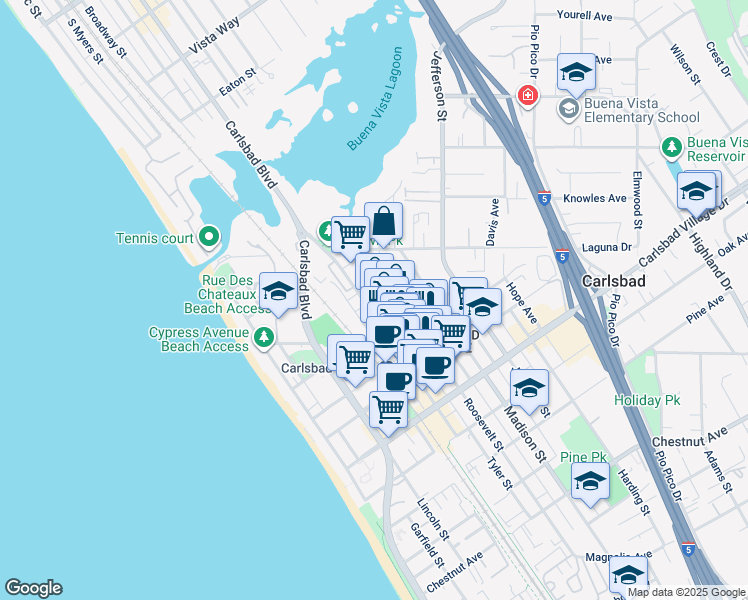 map of restaurants, bars, coffee shops, grocery stores, and more near 2648 State Street in Carlsbad