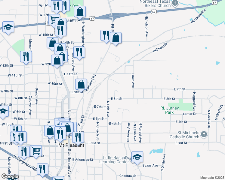 map of restaurants, bars, coffee shops, grocery stores, and more near 902 North Lide Avenue in Mount Pleasant