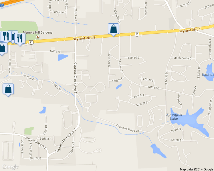 map of restaurants, bars, coffee shops, grocery stores, and more near 4722 30th Ave E in Tuscaloosa
