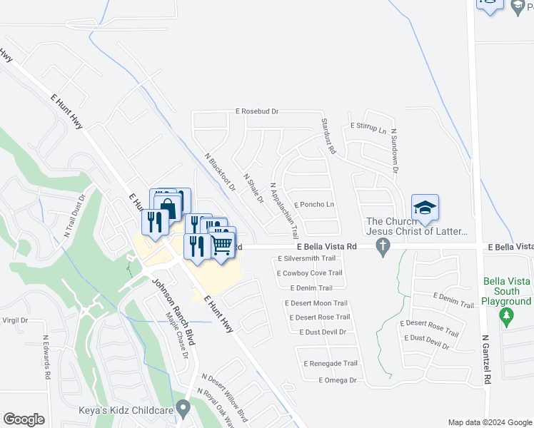 map of restaurants, bars, coffee shops, grocery stores, and more near 31296 North Shale Drive in San Tan Valley