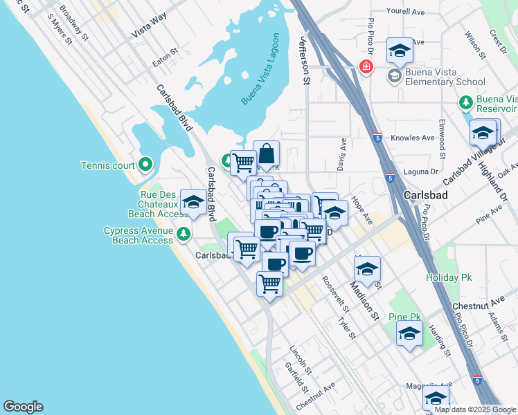 map of restaurants, bars, coffee shops, grocery stores, and more near 2646 State Street in Carlsbad