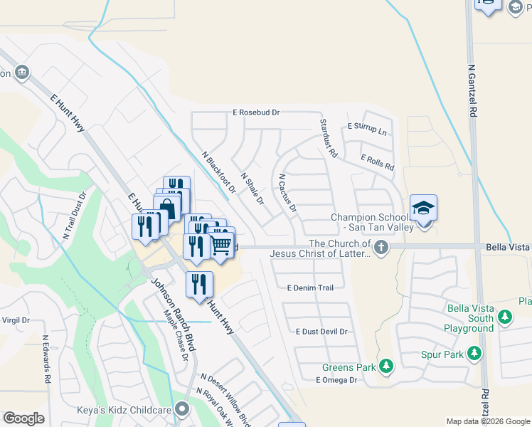 map of restaurants, bars, coffee shops, grocery stores, and more near 31296 North Shale Drive in San Tan Valley