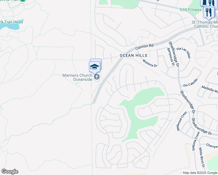 map of restaurants, bars, coffee shops, grocery stores, and more near 4618 Cyrus Way in Oceanside