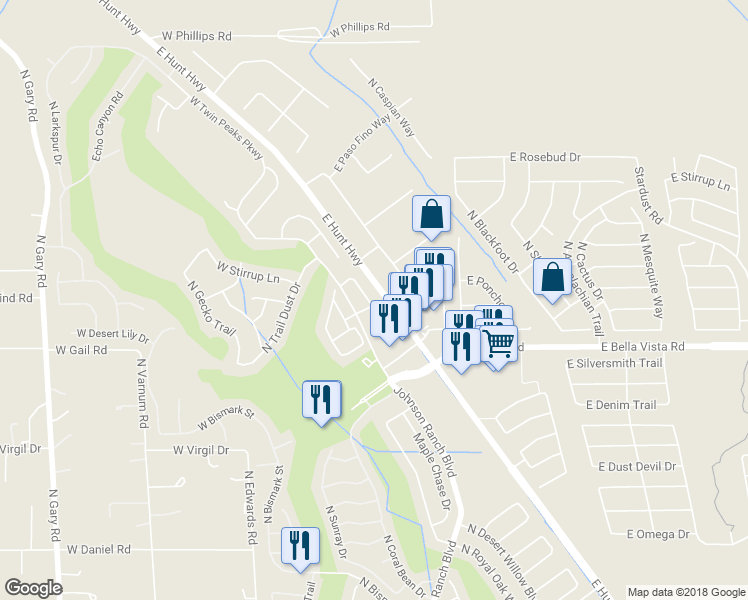 map of restaurants, bars, coffee shops, grocery stores, and more near 31277 North Cavalier Drive in San Tan Valley