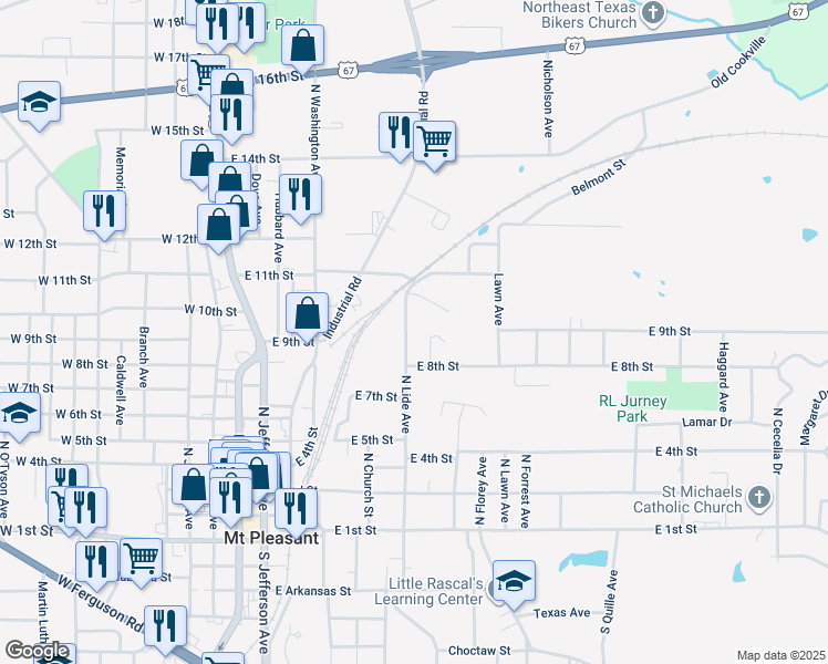 map of restaurants, bars, coffee shops, grocery stores, and more near 902 North Lide Avenue in Mount Pleasant