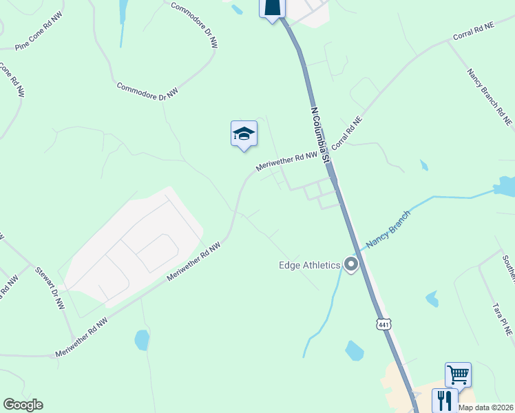 map of restaurants, bars, coffee shops, grocery stores, and more near 146 Cypress Oak Trail Northwest in Milledgeville