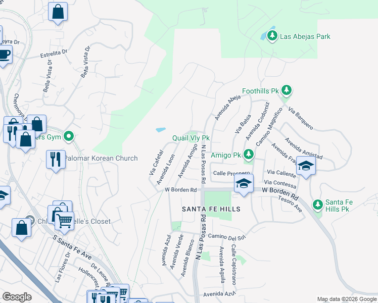 map of restaurants, bars, coffee shops, grocery stores, and more near 742 Avenida Amigo in San Marcos