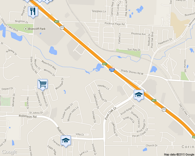 map of restaurants, bars, coffee shops, grocery stores, and more near 2023 Fair Oaks Circle in Corinth