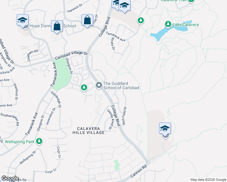 map of restaurants, bars, coffee shops, grocery stores, and more near 4676 Meadow Drive in Carlsbad