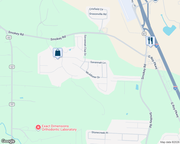 map of restaurants, bars, coffee shops, grocery stores, and more near 105 Hannah Cir in Calera