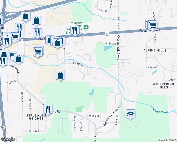 map of restaurants, bars, coffee shops, grocery stores, and more near 2201 48th Street East in Tuscaloosa