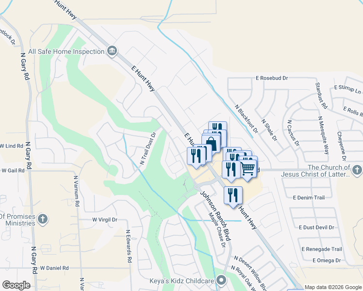 map of restaurants, bars, coffee shops, grocery stores, and more near 31304 North Cavalier Drive in Queen Creek
