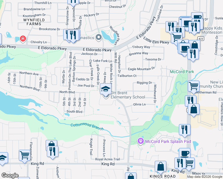 map of restaurants, bars, coffee shops, grocery stores, and more near 2269 White Rock Lane in Little Elm