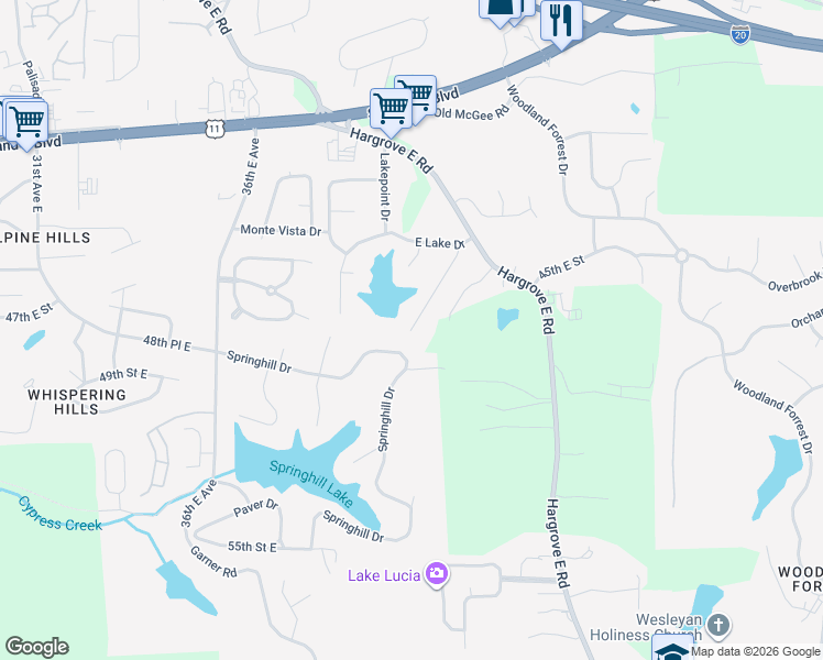 map of restaurants, bars, coffee shops, grocery stores, and more near 4799 42nd Court East in Tuscaloosa
