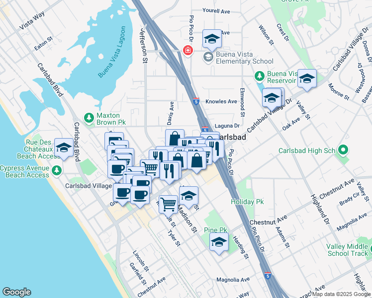 map of restaurants, bars, coffee shops, grocery stores, and more near 2886 Hope Avenue in Carlsbad