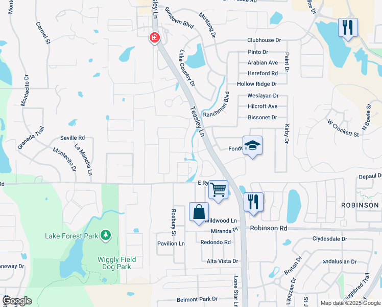 map of restaurants, bars, coffee shops, grocery stores, and more near 20 Turtle Road in Lake Dallas