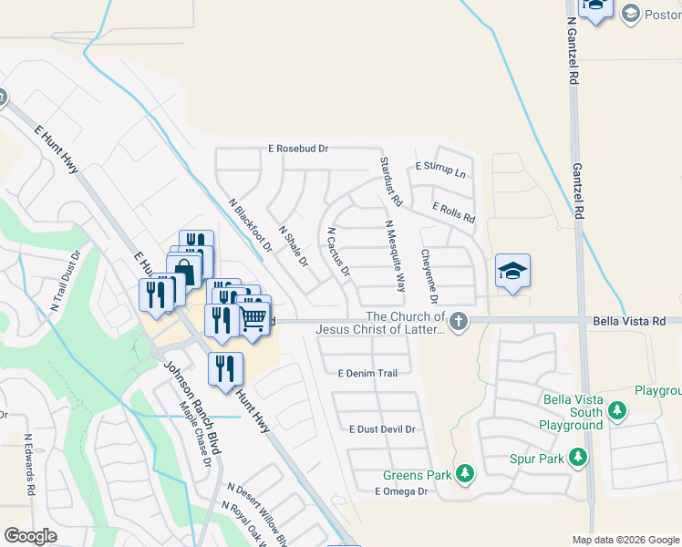map of restaurants, bars, coffee shops, grocery stores, and more near 31318 North Cactus Drive in San Tan Valley